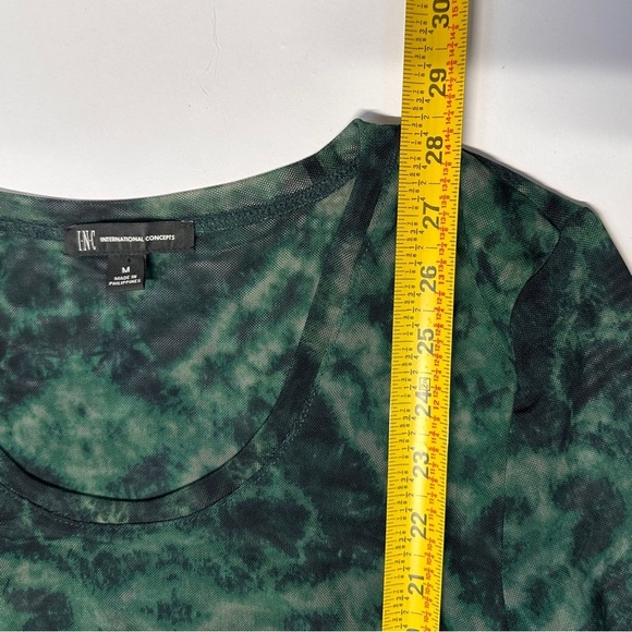 Mesh Tie Dye Green Black Ruched Side Y2K Rave Punk Sheer Top Women’s Medium - Picture 8 of 10